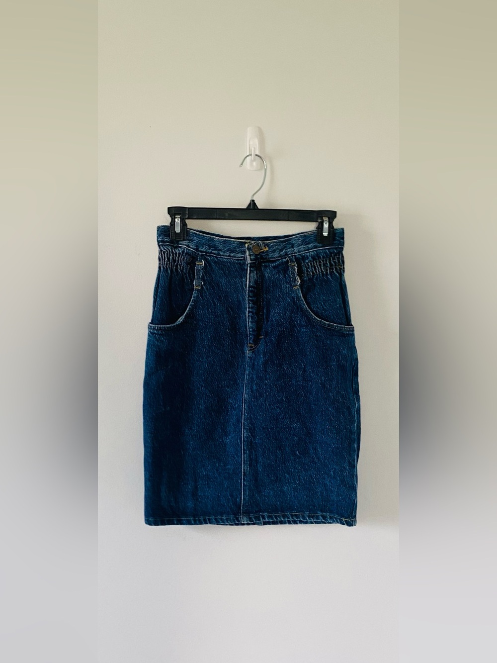 Vtg Action West Denim Skirt High Waisted Elastic Size 10 Made In USA 80s 90s EUC